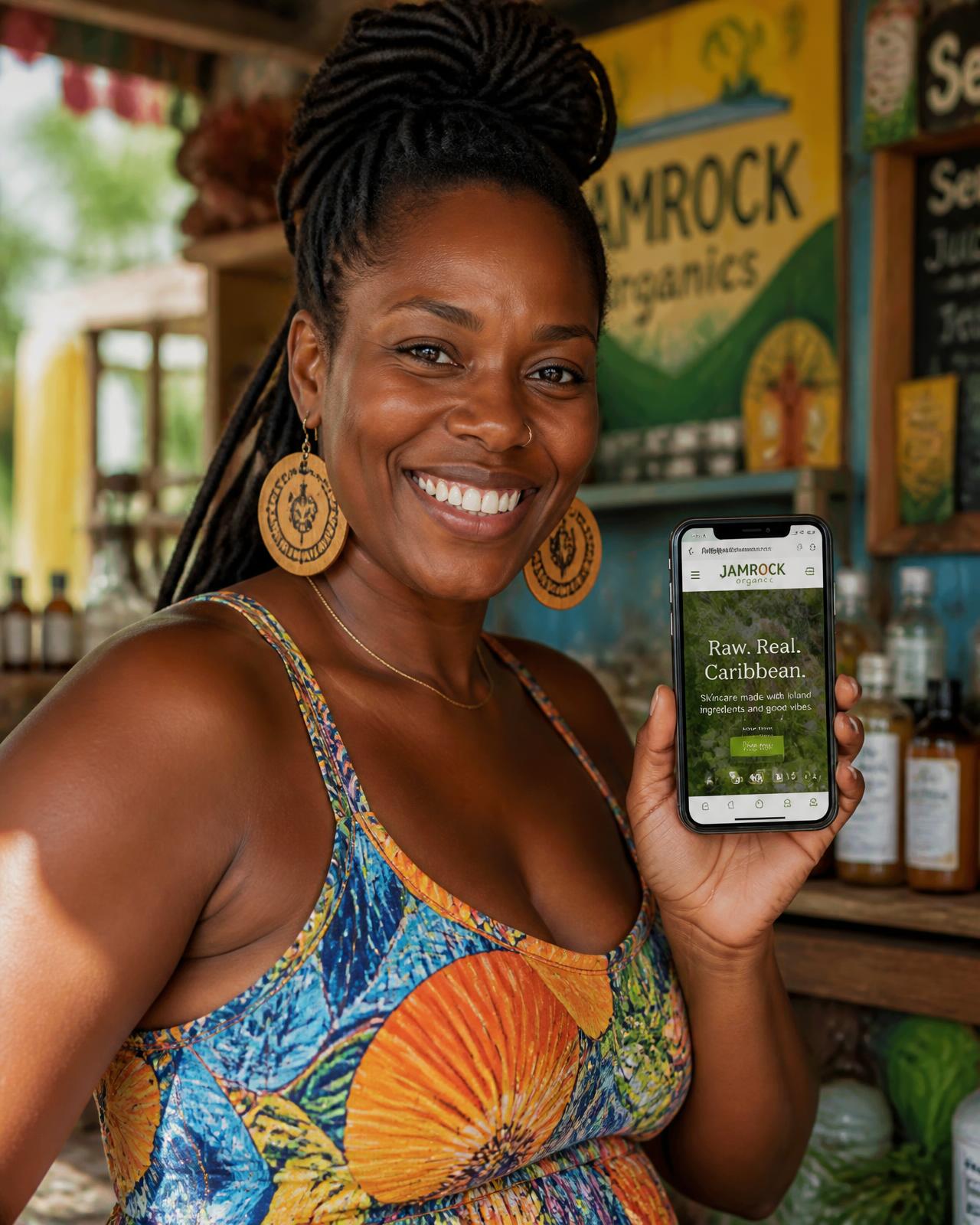 A Caribbean business owner showing her new website